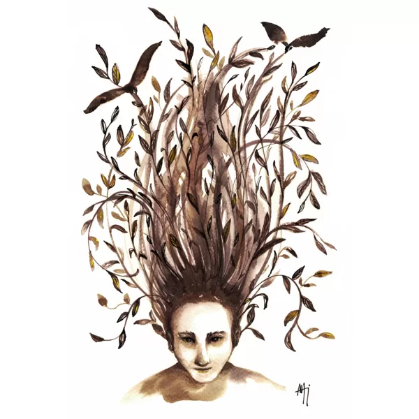 Nogalina, tinta y acrílico sobre papel. 