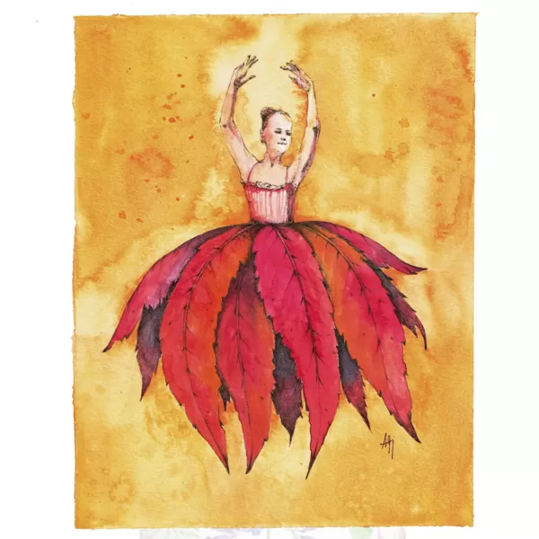 Bailarina otoñal. Birome y acuarela. 