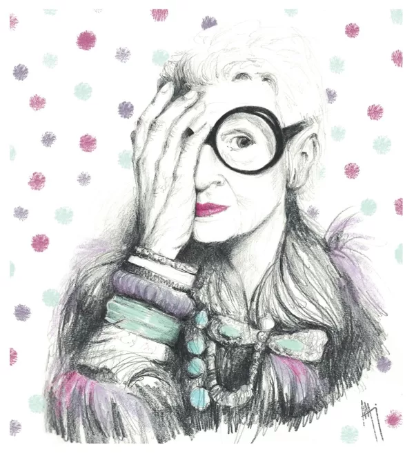 Iris Apfel - Grafito y color digital.