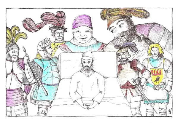 II-Cap 1. Don Quixote accompanied by Amadís de Gaula and other legendary characters.